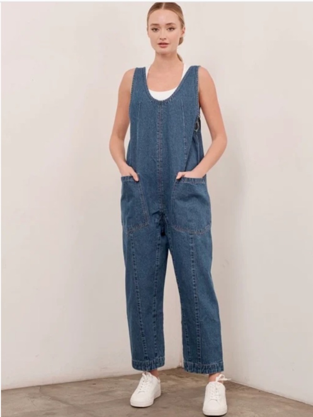 Free People We the Free high roller denim jumpsuit overalls M medium 100% cotton